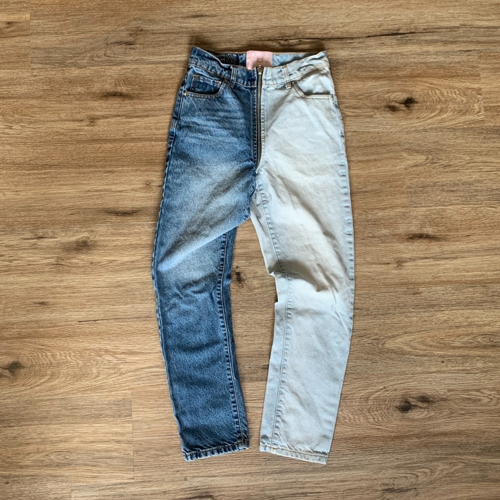 REvice Yin Yang two tone denim jeans w/ front back zipper - size 25 womens
